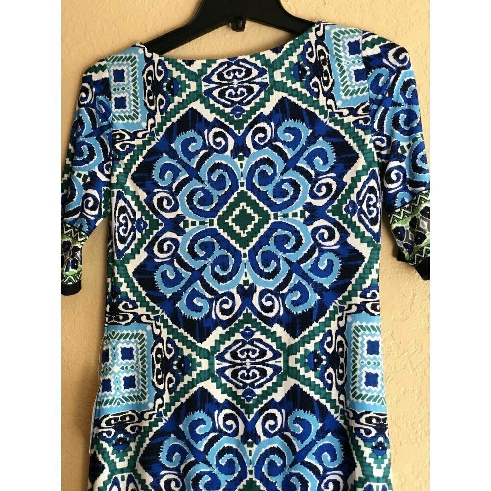 Eliza J Blue Abstract Short Sleeve Shift Dress 0 - Picture 9 of 12